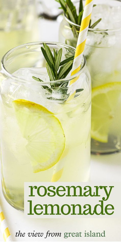 Rosemary lemonade made with a homemade rosemary simple syrup is a refreshing Mediterranean twist on our favorite summer thirst quencher. Lemonade Simple Syrup, Rosemary Lemonade, Ginger Beer Cocktail, Rosemary Recipes, Rosemary Simple Syrup, Lemon Drink, Fresh Lemonade, Herb Recipes, Homemade Lemonade