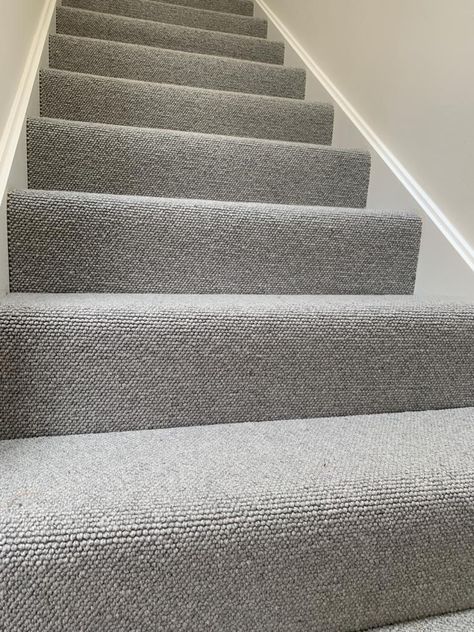 Loop Pile Carpet Stairs, Grey Carpets For Stairs And Landing, Grey Stair Carpet Ideas, Staircase Grey Carpet, Grey Carpet On Stairs, Stair Carpet Ideas Grey, Modern Carpet Stairs, Grey Carpet Stairs, Townhouse Staircase