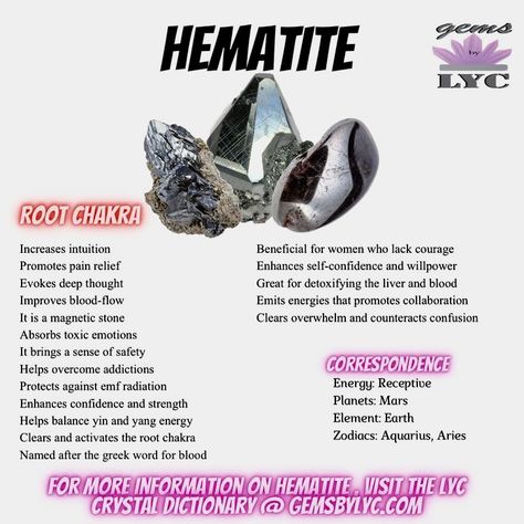 Hematite Crystal Meaning, Hematite Meaning, Hematite Properties, Energy Stones Crystal Healing, Crystals Healing Grids, Crystal Seashells, Hematite Jewelry, Emf Radiation, Yang Energy