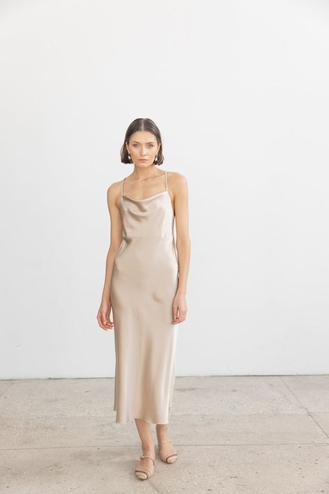 Cowl Neck Silk Slip Dress Midi in Oyster Bias Cut Silk Dress | Etsy Silk Dress Bridesmaid, Beige Slip Dress, Bridesmaid Dress Silk, Long Dress Silk, Slip Bridesmaids Dresses, Silk Cowl Neck Dress, Cream Bridesmaid Dresses, Slip Dress Midi, Slip Dress Outfit