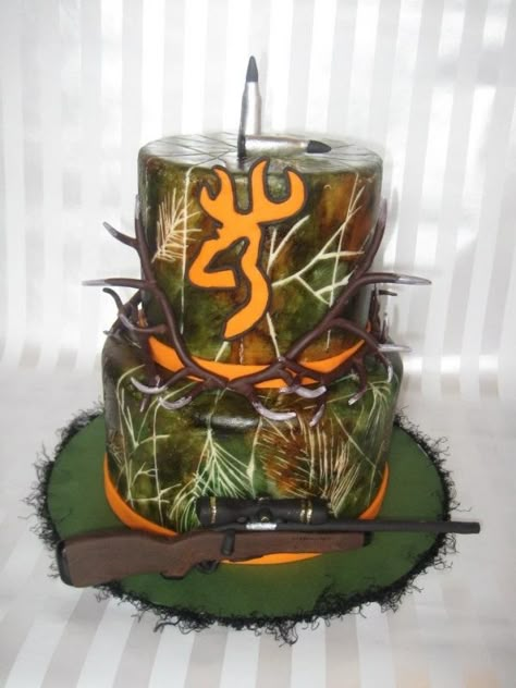 Hunting Cake for Groom's cake!@Taylor McPhetridge & @Cali Watson :) This looks like one ya'll would like! Camo Cakes, Painted Fondant, Camo Cake, Hunting Cake, Camo Birthday, Hunting Birthday, 21st Cake, Camo Wedding, Grooms Cake