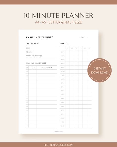 10 Minute Planner Printable Minimalist Time Management - Etsy | Printable Planner by  Robert Flores Time Boxing Planner Printable, 10 Minute Planner Printable, Time Boxing Planner, 10 Minute Planner, Pomodoro Time, Time Boxing, Time Management Planner, Weekly Planner Free Printable, Study Planner Printable