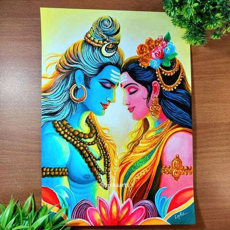 Shiv Parvati Acrylic Painting, Shiva Parvati Painting, Shiv Parvati Painting, Shiv Parvati, Template Flower, Happy Rakhi, Ganesh Art Paintings, Boho Art Drawings, Canvas Art Quotes