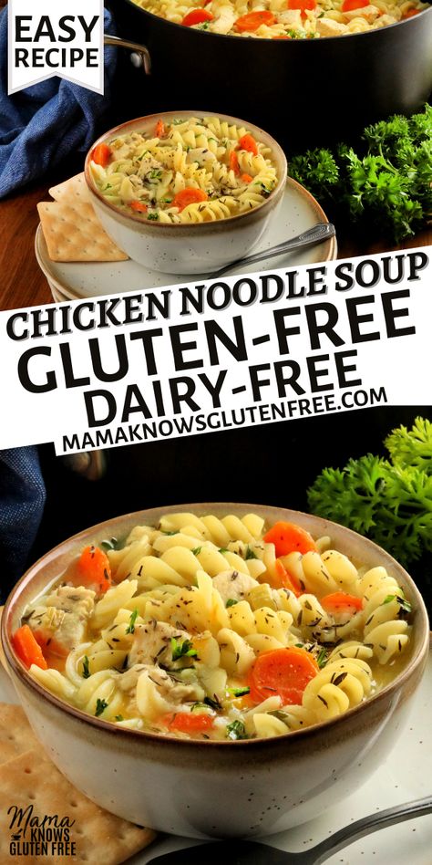 Soup Dairy Free Gluten Free, Gluten Free Chicken Noodle Soup, Gluten Free Dairy Free Recipes Dinner, Gluten Free Dairy Free Dinner, Chicken Carrots, Dairy Free Recipes Dinner, Dairy Free Soup, Allergen Free Recipes, Gluten Free Main Dishes