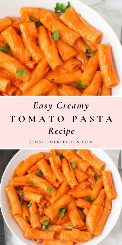 Try out this easy creamy tomato pasta recipe. In this recipe we used rigatoni pasta but feel free to use any pasta of your choice! #pasta #tomatopasta #creamypastarecipe #dinner @simshomekitchen | simshomekitchen.com Easy Creamy Tomato Pasta Recipes, Creamy Tomato Rigatoni Pasta, Healthy Creamy Tomato Pasta, Creamy Tomato Rigatoni, Macaroni Tomato Pasta, Baked Tomato Pasta, Creamy Pasta Recipes Tomato, Creamy Rigatoni Recipes, Pasta Recipes Tomato Sauce