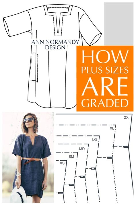 This post is all about how plus size sewing patterns are graded and extended sizing of the Short Sleeved Tunic Dress PDF sewing pattern is now live! Sizes Extra Small and 2X have been added to the Short Sleeved Tunic Dress sewing pattern. In addition, a shorten/lengthen line has been added as well for petite sewists, or if you would like to create your own bespoke garment. #sewing #sewingprojects  #sewingtutorials #sewingpatterns #diyclothes #pdfpattern #sewingblogger Sewing Patterns For Knits Fabrics, Pattern Grading, Tunic Sewing Patterns, Plus Size Sewing Patterns, Garment Sewing, Plus Size Patterns, Plus Size Sewing, Beginner Sewing Projects Easy, Tunic Pattern