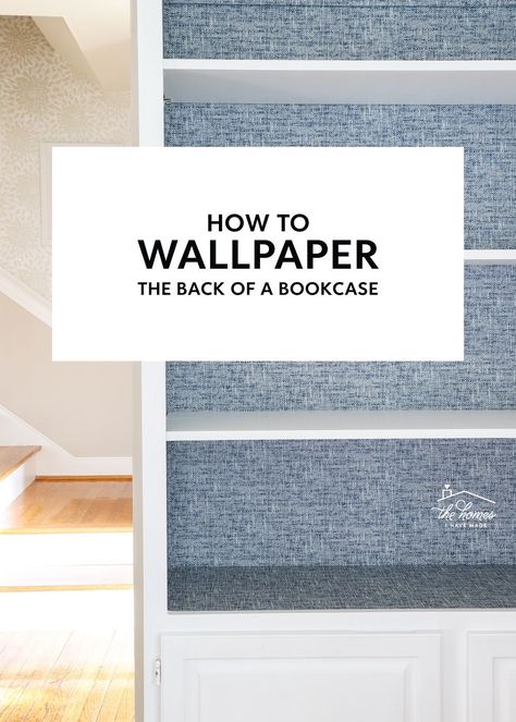 Wallpaper Bookcase Built Ins, Update Bookcase Built Ins, Built In Shelves Painted Back, Wallpaper Backed Bookshelves, Built In Bookcase With Wallpaper Backing, Decorating Ideas For Built In Bookcases, Built In Bookshelves Wallpaper, Wallpaper Built In Shelves Living Room, Wallpaper Back Of Built Ins