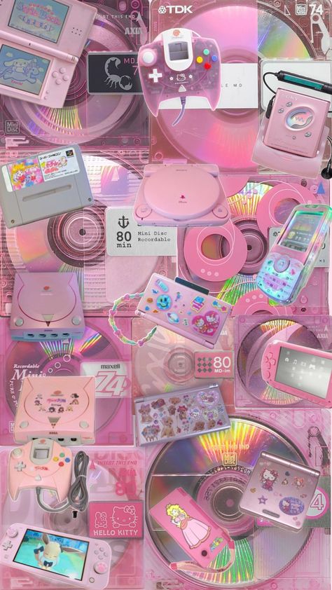 Lizzie Mcguire Aesthetic, Console Aesthetic, Pink Console, Aesthetic Nintendo, Nostalgia Wallpaper, Pink Cd, Pink Aesthetic Girly, Girly 90s, Girly Backgrounds