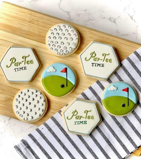 Decorated Golf Cookies, Golf Theme Sugar Cookies, Golf Sugar Cookies Decorated, Golf Baby Shower Cookies, Golf Themed Cookies, Golf Sugar Cookies, Hole In One First Birthday Cookies, Golf Birthday Cookies, Golf Cookies Decorated