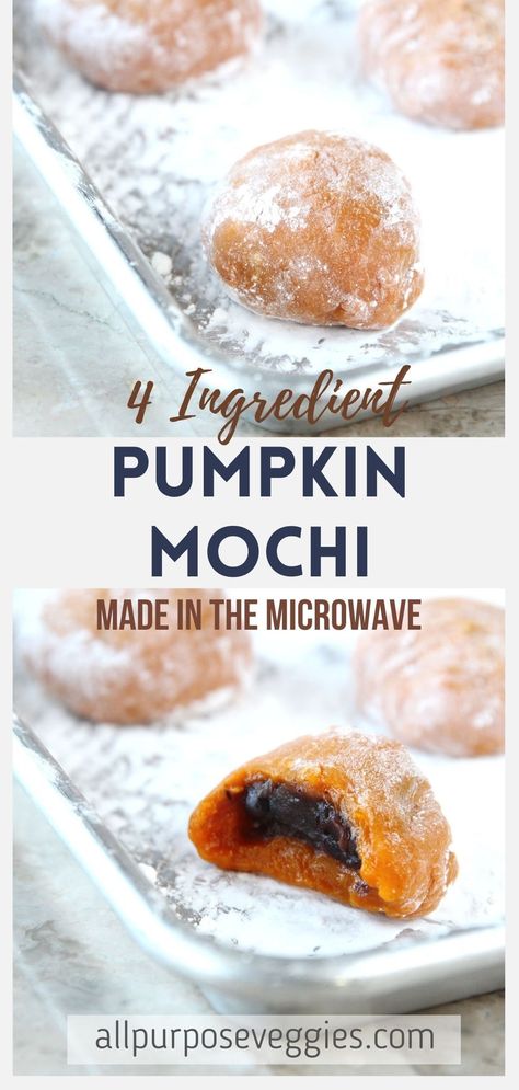 Pumpkin Mochi Recipe, Diy Mochi, Mochi Recipe Microwave, Mochi Making, Pumpkin Mochi, Mochi Skin, Mochi Recipes, Sweet Rice Flour, Whole Food Desserts