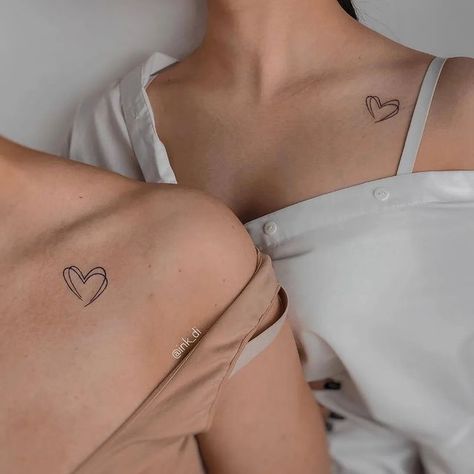 Check out the Latest and trending different types of Small tattoo design ideas here!!! Front Shoulder Tattoos, Simple Heart Tattoos, Mum Tattoo, Maching Tattoos, Mom Daughter Tattoos, Matching Friend Tattoos, Unique Small Tattoo, Small Chest Tattoos, Small Heart Tattoos