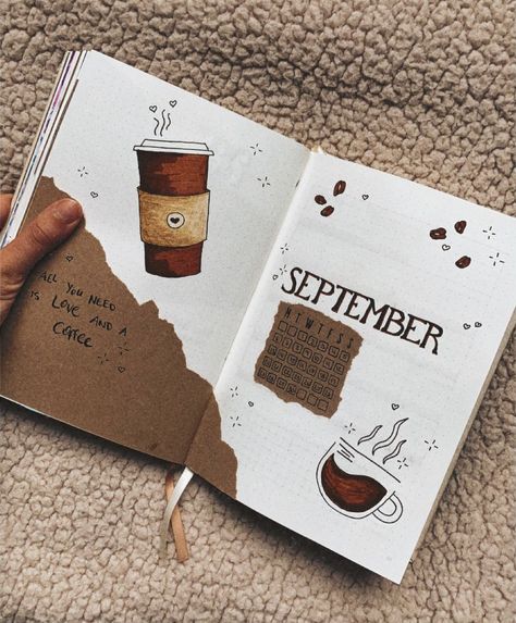 September Coffee, Bujo Cover, Bullet Journal September, Bookmarks Diy, Bullet Journal Month, Bullet Journal Mood Tracker Ideas, Bullet Journal Paper, Handmade Bookmarks, Diy Journal Books