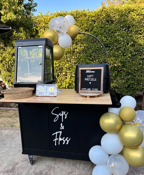 Snack Cart Party, Wedding Pretzels, Space Snacks, Snack Cart, Popcorn Shop, Content Studio, Cart Ideas, Soft Pretzel, Soft Pretzels