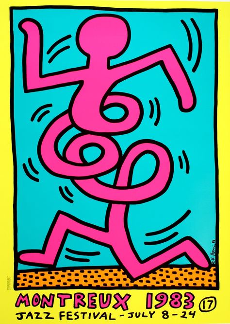 Montreux Jazz 1983 - Pink Man by Haring Famous Posters, Gloss Photography, Keith Haring Prints, Keith Haring Poster, Montreux Jazz Festival, Keith Haring Art, Malika Favre, Haring Art, Milton Glaser