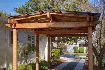 Peninsula Project - traditional - garage and shed - san francisco - Mascheroni Construction Pergola Style Carport, Carport Pergola Ideas, Pergola Carport Side Of House, Pergola Carport Front Of House, Car Port Design, Driveway Cover, Car Port Ideas, Carport Kits, Carport Ideas