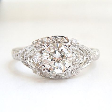 0.94ct Diamond Art Deco Style Engagement Ring by AJMartinJewelry 1 Ct Engagement Ring, Long Fingers, Old Rings, Edwardian Jewelry, Jewelry Appraisal, Ring Art Deco, Silver Jewelry Fashion, Open Spaces, Wedding Rings Vintage