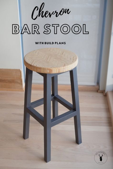 Build a bar stool with a chevron plywood seat | DIY Montreal Pattern Plywood, Wooden Stools Diy, Plywood Ideas, Plywood Pattern, Wooden Stool Designs, Bar Chairs Diy, Instrument Storage, Welding Table Diy, Diy Bar Stools