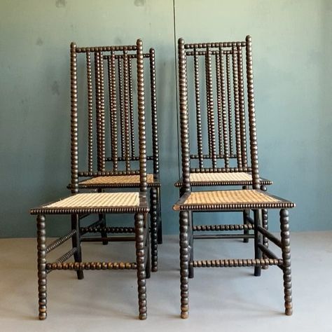 Ralfes’ Yard on Instagram: “Set Four High Backed Bobbin Chairs Ebonised with caned seats Scottish circa 1860 H113 W47 D41.5 cms” Nanny Room, Bobbin Chair, Marquetry, Interior Furniture, Nanny, Lounge Chair, Dining Chairs, Lounge, Yard