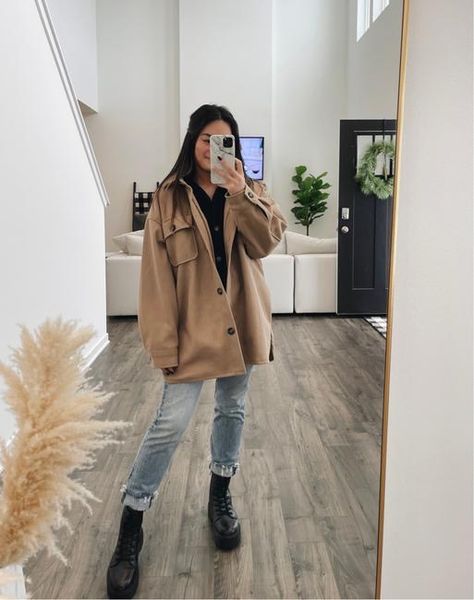 Winter Oversized Outfit Curated On LTK ByMollyLove Oversized Button Up Jacket Outfit, Oversized Sherpa Jacket Outfit, Brown Shacket Outfit, Black Sherpa Jacket Outfit, Oversized Shacket Outfit, Shaket Jacket Outfit, Oversized Winter Outfits, Oversized Jean Jacket Outfit, How To Style Oversized Shirt