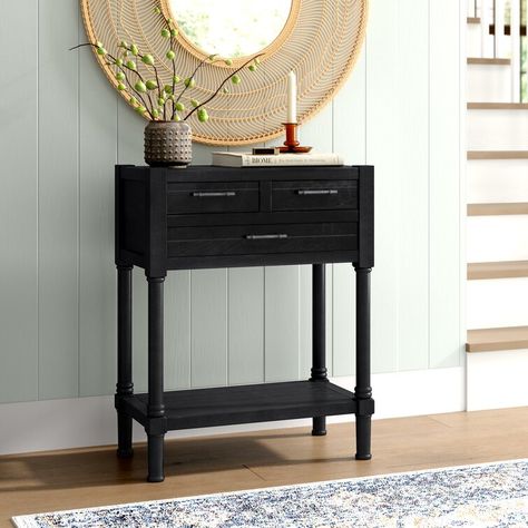 Sand & Stable Peters 23.5'' Console Table & Reviews | Wayfair Black Entryway Table, Boho Living Room Inspiration, Console Table Black, Small Console Table, Console Table Wood, Black Console Table, Elegant Console Table, Console Table With Drawers, Table With Drawers