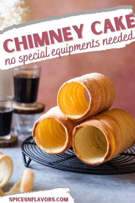 Discover the world of Hungarian chimney cake with our easy homemade recipe! This delectable treat requires no special equipment. Enjoy it plain or get creative with ice cream fillings for a delightful dessert idea. Perfect for those seeking simple yet scrumptious recipe ideas straight from the heart of Europe's culinary delights. Chimney Cake Recipe, Cake Recipe At Home, Chimney Cakes, Baking Bread At Home, Chimney Cake, Cake Recipes At Home, Homemade Bread Easy, Eggless Baking, Sweet Dough