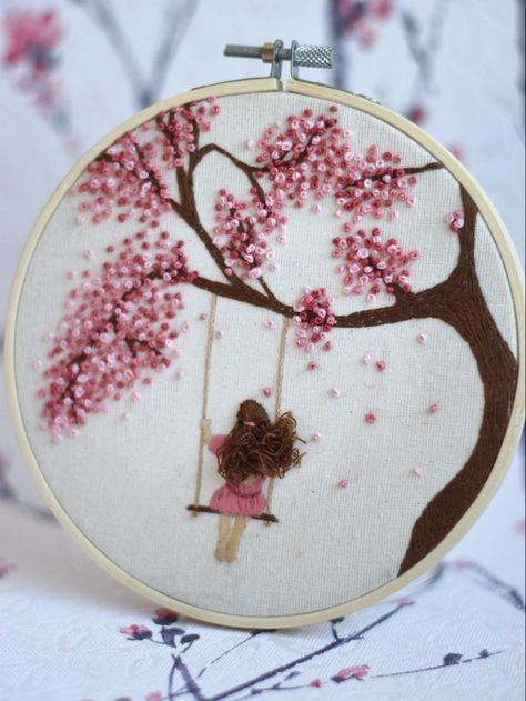 Embroidery Hoops Designs, Embroidery Tree Design, Back Stitch Embroidery Design Patterns, Blossom Tree Embroidery, Back Stitch Embroidery, Hair Embroidery, Tree Embroidery Design, Copy Design, Nautical Embroidery