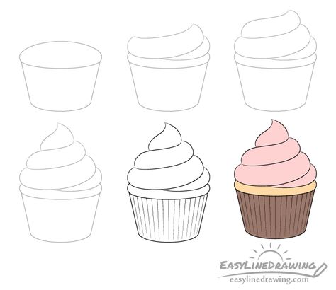 Cupcake Doodle Cute, Cupcake With Frosting, Draw A Cupcake, Cupcake Outline, Printable Diy Crafts, Drawing Instructions, Cupcake Drawing, Cupcake Tutorial, Diy Cupcakes