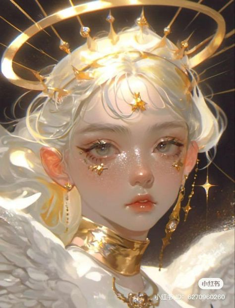 Gold Reference Drawing, Gold Art Reference, Celestial Art Aesthetic, Angel Design Character, Gold Character Design, Gold Digital Art, Vtuber Art, Gold Drawing, Surreal Artwork