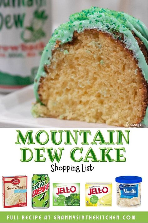 Mt Dew Cake, Soda Pop Cake, Soda Cake Recipe, Mountain Dew Cake, Cake Mix And Soda, Mt Dew, Soda Cake, Lime Cake, Soda Recipe