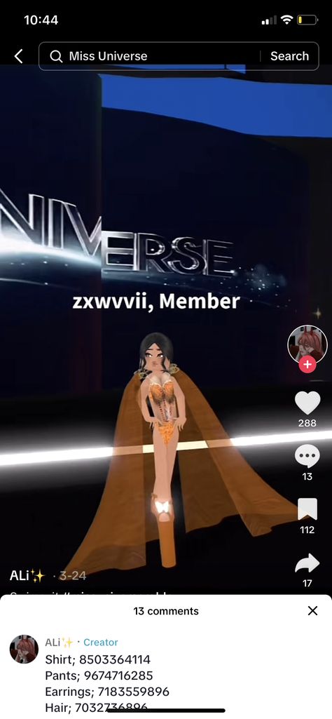 Miss Universe Roblox Code Gown, Miss Universe Roblox Code Dress, Roblox Gown Code, Miss Universe Roblox Code, Miss Universe Costumes, Miss Universe Gowns, Bloxburg Clothes, Roblox Clothing, Decal Codes