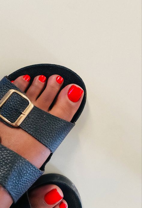 #nailinspo#rednails#toenails#blackskin#blackwoman#redpedicure# Red Pedicure Black Women, Red Toe Nails Black Women, Pedicure Black Women, Red Toes Pedicure, Signature Nails, Red Pedicure, Red Toenails, Acrylic Toe Nails, Acrylic Toes