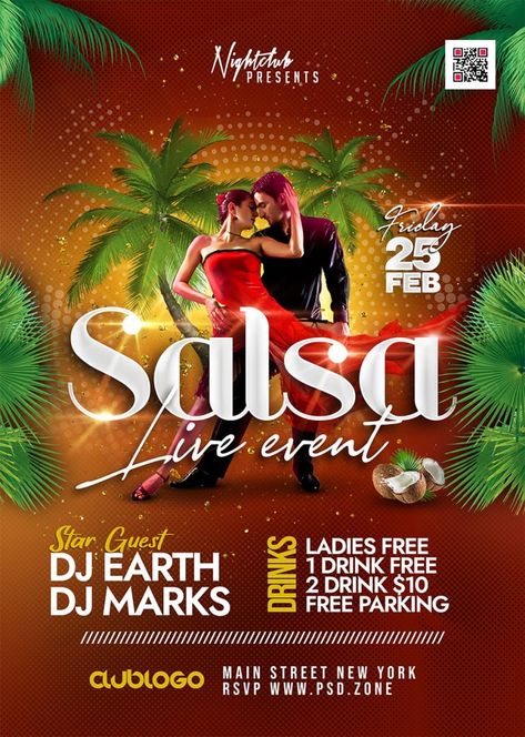 Salsa Live Event Flyer PSD – PSDFreebies.com Salsa Night, Salsa Party, Event Flyer Design, Party Flyer Design, Musica Salsa, Studio Dance, Drawing Materials, Flyer Free, Concert Flyer