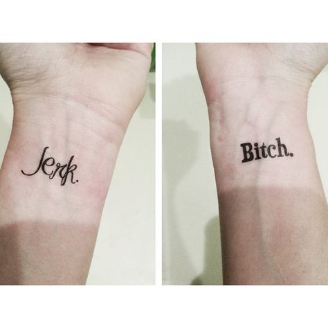 Supernatural Jerk Bitch - Temporary Tattoo ($5) ❤ liked on Polyvore featuring accessories, body art and tattoos 5 Star Tattoo, Maching Tattoos, Sister Tattoo Designs, Brother Sister Tattoo, Matching Friend Tattoos, Brother Tattoos, Supernatural Tattoo, Matching Best Friend Tattoos, Bestie Tattoo