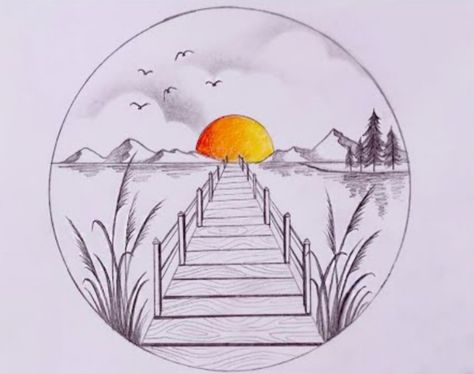 Welcome to my channel Lora drawing academy Sunrise Drawing, Easy Pencil Drawing, Landscape Drawing Easy, Pencil Drawing Inspiration, Easy Pencil Drawings, Easy Scenery Drawing, Drawing Sunset, Drawing Dragon, Pencil Sketches Easy