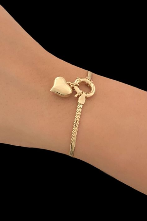 Real Gold Bracelet, Gold Arm Band, Bracelet Star, Solid Gold Bracelet, Herringbone Chain, Gold Armband, Snake Bracelet, Gold Bracelet For Women, Mothers Day Gifts