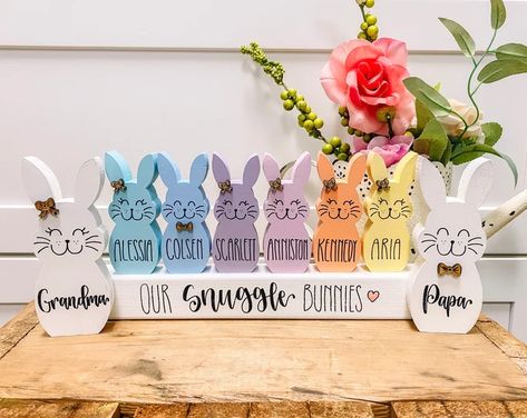 Gift Ideas For Families, Wooden Easter Bunny, Easter Bunny Decor, Bunny Family, Wooden Bunny, Bunny Painting, Personalized Easter Bunny, Custom Easter, Personalized Bunny