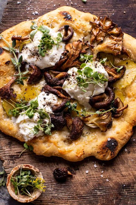 Potato and Wild Mushroom Burrata Pizza | halfbakedharvest.com Mushroom Burrata, Oven Roasted Mushrooms, Burrata Pizza, Burrata Recipe, Mushroom Pizza, Burrata Cheese, Harvest Recipes, Wild Mushroom, Roasted Mushrooms