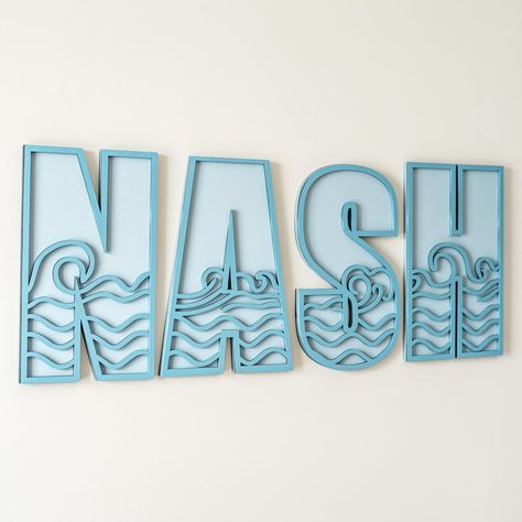 Name Sign Nursery Name Sign Waves Name Sign for Kids Room - Etsy Wave Letters, Surfing Decor, Surfer Room, Surf Nursery, Nursery Ocean, Coastal Neutral, Ocean Boulevard, Coastal Nursery, Ocean Themed Nursery