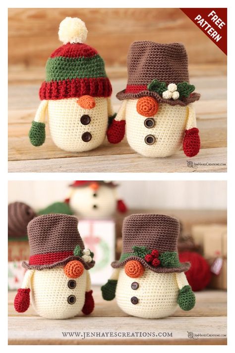 Snowman Gnome Free Crochet Pattern Crochet Gnomes Pattern Free, Snowman Gnome, Crochet Dish Towels, Crochet Snowman, Crochet Santa, Crochet Xmas, Yarn Craft, Crochet Christmas Decorations, Crochet Animals Free Patterns