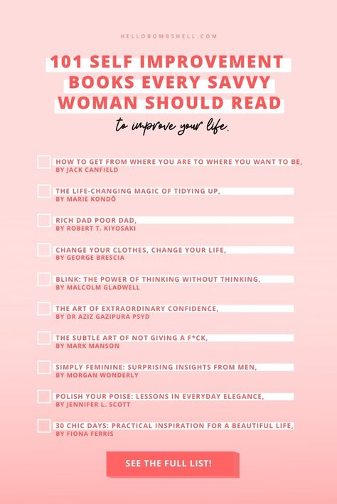 Books to read for women. Discover 101+ books every woman should consider reading in her lifetime. Including self help, self improvement, and personal development books. Also, books about femininity, books about dating, money, health, and more. Learn how to be more confident, become a better woman, and improve your life with these Bombshell Books! Femininity Books, Self Improvement Books, Level Up Your Life, Books For Women, Inspiring Books, Development Books, Books To Read For Women, Best Self Help Books, Self Development Books