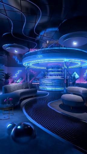 Art Studio Interior Design, Art Studio Interior, Club Design Interior, 2023 Home Interior, Design Art Studio, Synthwave Neon, Bar Lounge Design, Wall Decorating Ideas, Modern Living Room Wall