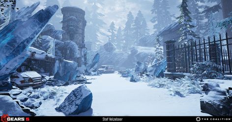 ArtStation - Gears 5 - Advection ice & Ice spears Environment, Stef Velzeboer Ice Spikes, Snow Ice, Snow And Ice, Rooftops, The Low, Spears, Low Poly, The Ice, Mount Everest