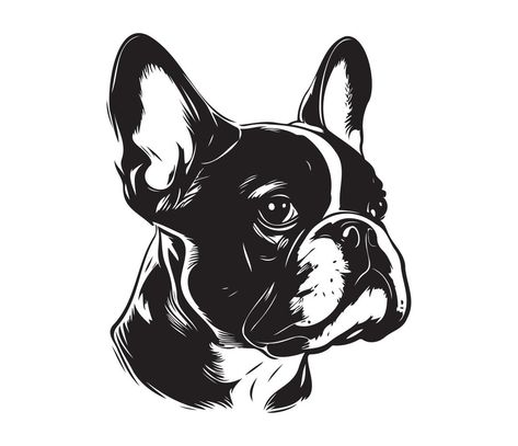 French Bulldog Vector, Black And White French Bulldog, Bulldog Vector, Face Black And White, White French Bulldog, Black And White French, White French Bulldogs, Silhouette Dog, Face Silhouette