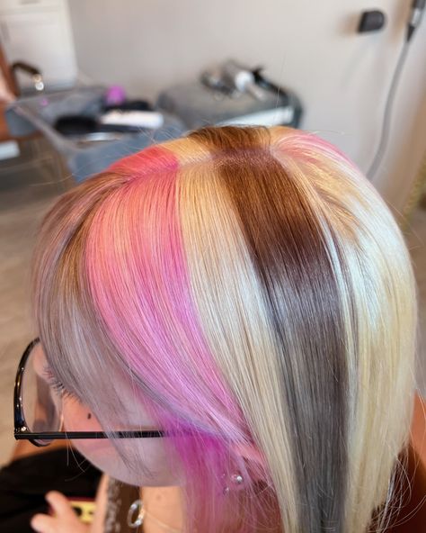 Coquette bug or neapolitan slay 🎀🫧🧸🍡🍥 This is such a good option if you are a bleach blonde and want to change your color up without the commitment of going fully brown! This specific brown washes completely out within a few weeks so you do not have to worry about getting it out 😋 #atxhairsalon #austinhair #coloristatx #austintexashair #bughair #austinbug #decorahairstyle #decorastyle #austinspecialist #austinsalon #haircoloristaustin #bughairstyle #atxstylist #austincolorist #decoraspecial... Neapolitan Hair Color, Neapolitan Hair, Hair Mood Board, Dyed Hair Inspiration, Pretty Hair Color, Bleach Blonde, Hair Colorist, Hair Tips, Pretty Hairstyles