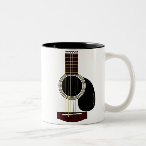 Acoustic guitar mug Add a pop of color to your morning coffee! The outside of the mug features a bright white base for your photo, logo, pattern, or saying, while the inside is vividly glazed in rich color. Guitar Mug, Guitar Tattoo Design, Wood Signage, Guitar Tattoo, Pottery Glazes, Personalized Coffee Mugs, Logo Pattern, Photo Logo, Your Photo