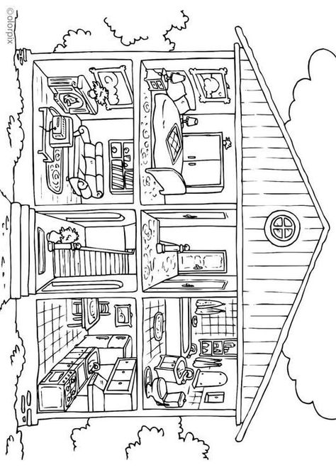 house - interior Research Plan, House Colouring Pages, Free Coloring Sheets, Detailed Coloring Pages, English Activities, Cute Coloring Pages, Free Printable Coloring Pages, Worksheets For Kids, Printables Kids