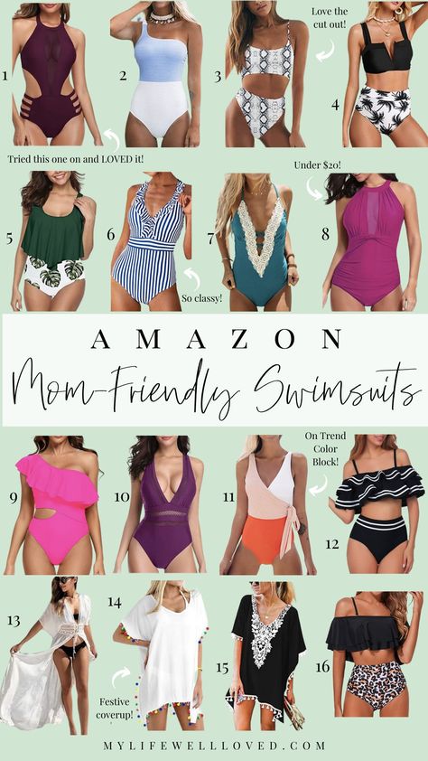 Amazon Favorites: The Best Swimsuits For Moms - My Life Well Loved Mom Bod Bathing Suits, Amazon Bathing Suits For Moms, Best Amazon Swimsuits For Curvy Women, Swimsuits For Petite Women, Mom Bod Swimsuit, Mom Swim Outfit, Best Mom Swimwear, Bathing Suits For Women In Their 40's, Amazon Swim 2023