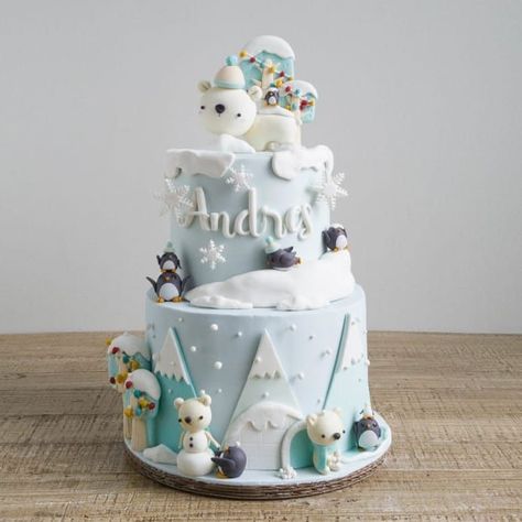 Arctic Cake, Winter Onederland Cake, Penguin Cake, Winter Wonderland Cake, Winter Onederland Birthday Party, Penguin Cakes, Penguin Birthday, Christmas Cake Designs, Cake Studio