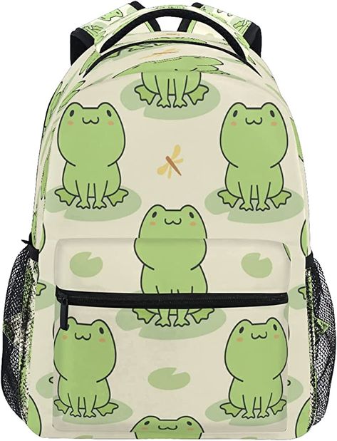 Cute School Backpack With Cartoon Print, Frog School Supplies, Kawaii Cat Design Backpack For Students, Cute Animal Design Standard Backpack, Frog Backpack, Green Backpacks, Toddler Bag, Boys Backpacks, Old Clothes