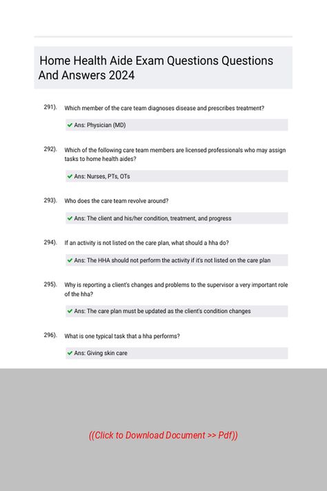 Home Health Aide Exam Questions Questions And Answers 2024 
 Follow Link above to Download the document (pdf) Home Health Aide, Student Hacks, Care Plans, Questions And Answers, Home Health, Question And Answer, Disease, How To Plan, Health